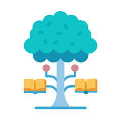 Stylized tree with books symbolizing knowledge and learning