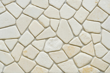 High resolution white stone mosaic texture for interior wall or flooring design with natural off-white tones and geometric shapes in tile arrangement, unique design Pro.