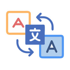 Obraz premium Language translation process represented by colorful blocks and arrows