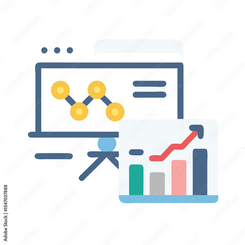 Poster business data presentation showing charts and data analysis icons