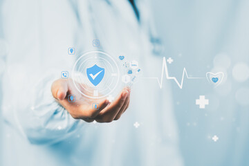 Doctor provides online health services including insurance, screening plans, consultation, AI medical tech, and cost-effective health management through digital medical business platforms.