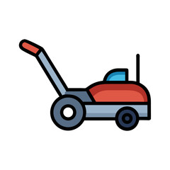 Simplified lawn mower illustration on a black background.