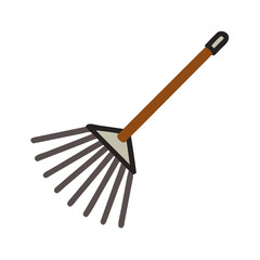 Isolated illustration of a wooden rake against a black background