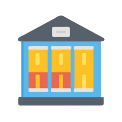 Flat design city hall illustration with blue and yellow