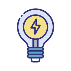 Illustrated lightbulb with lightning bolt on black background
