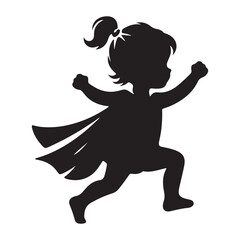 Dynamic Silhouette of Superhero Girl with Cape Flying Forward