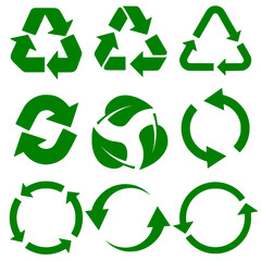 Collection of Green Recycling Symbols, set of eco icons