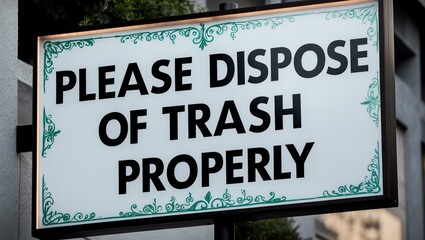 Fototapeta premium Phrase Please Dispose of Trash Properly is displayed on an attractive signage board with clear text and beautiful background designs