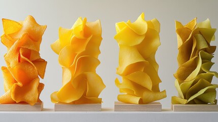 Colorful Display of Curled Vegetable Peels on Minimalist Stand