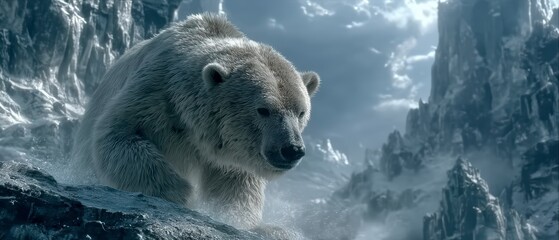 Obraz premium Majestic Polar Bear in Arctic Landscape Dramatic Cinematic Wildlife Photography