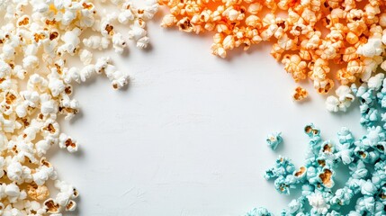 Colorful Popcorn Display on White Background for Creative Projects