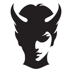 Devil Face Woman Silhouette With Horns Vector Art Illustration