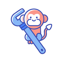 Cartoon monkey holding a wrench on a black background