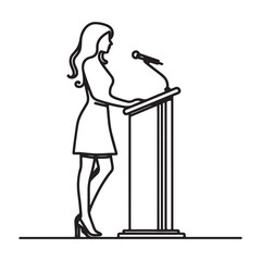 Woman Speaker At Podium Silhouette Vector Illustration Design