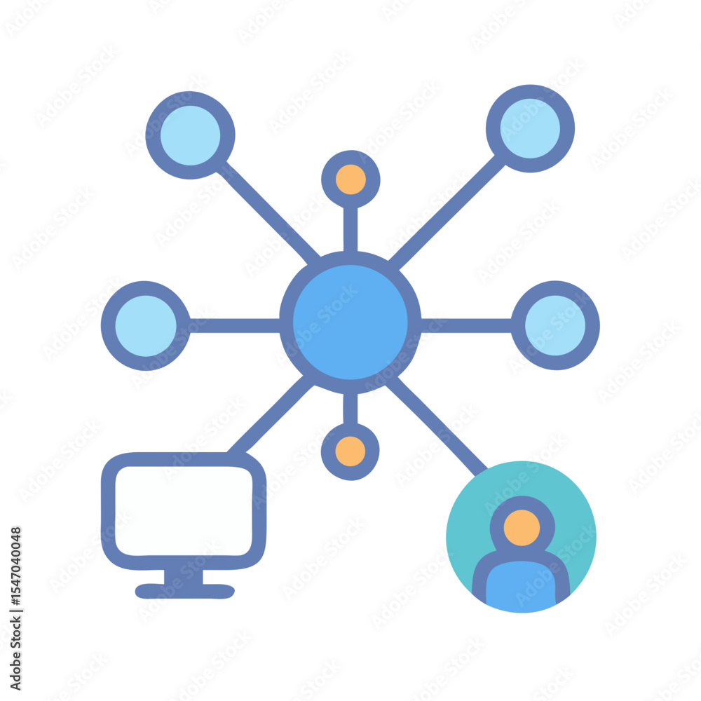 Poster connected network of user and device on dark background
