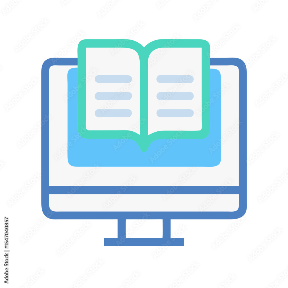 Poster Digital learning concept with computer monitor and open book