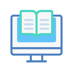 Digital learning concept with computer monitor and open book