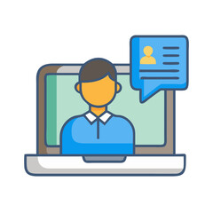 Man on laptop with a profile bubble for contact