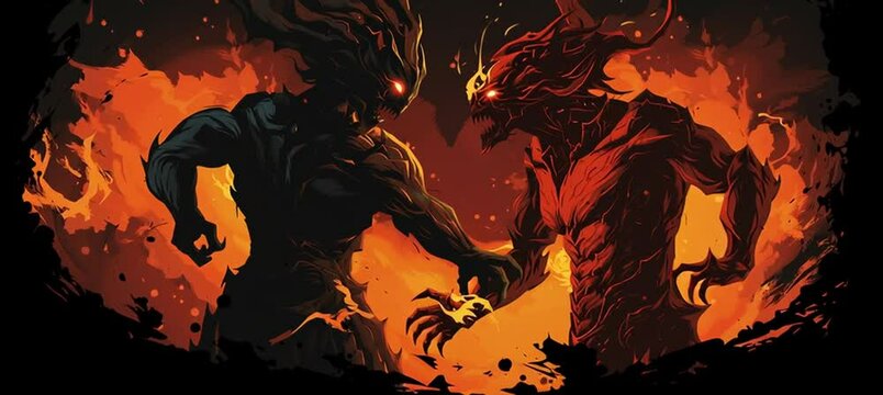 ifrit vs demon vector illustration design