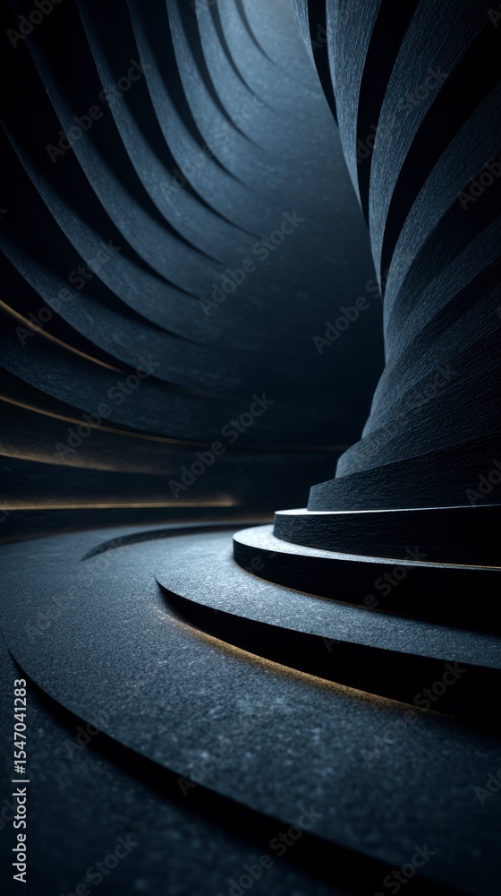 Poster abstract dark grey spiral staircase 3d render minimalist architecture background