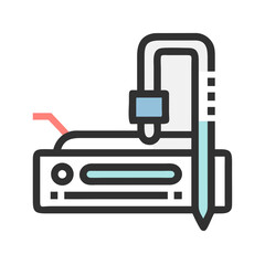 Flat design icon of 3D printer on black background