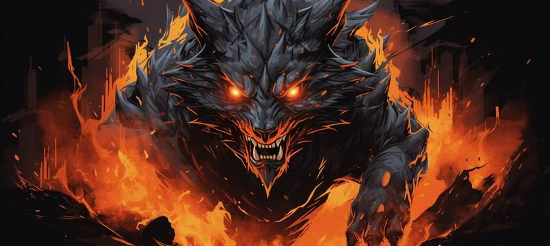 fenrir ifrit vector illustration