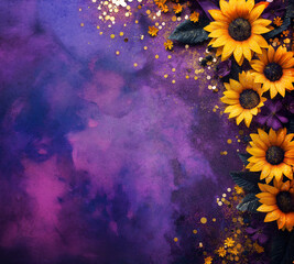 Sunflower Floral Purple Background for Message Card