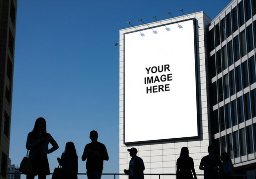 Large Blank Outdoor Billboard Mockup in City with Silhouetted People