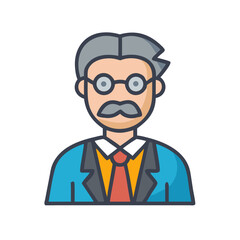 Professor icon in flat design over a black backdrop