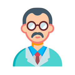 Cartoon doctor icon with glasses and blue coat