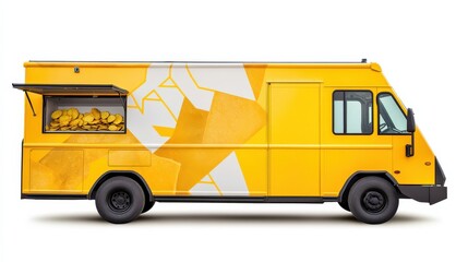 Bright Yellow Food Truck with Golden Coins for Street Cuisine Vibes