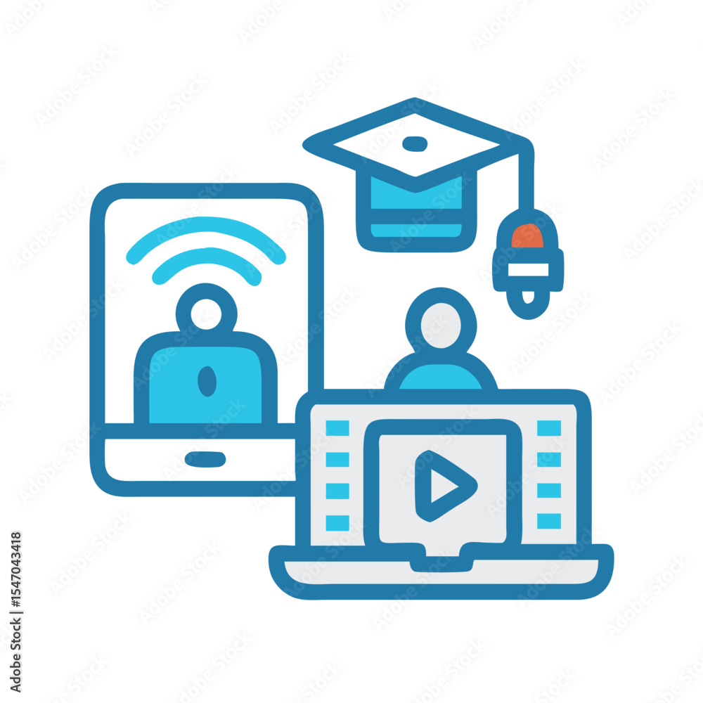 Poster digital learning platforms with video and live instructor