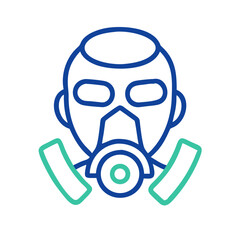 Blue and teal vector graphic of a gas mask