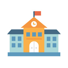 Flat design school building icon against black background