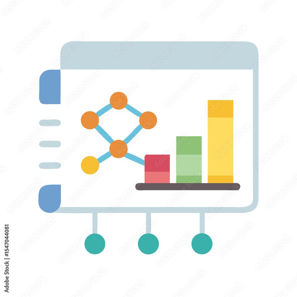 Poster abstract data analysis dashboard with bar graph and network