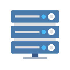 Minimalist blue server stack illustration against a black background