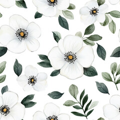 white flowers watercolor seamless patterns.