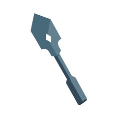 Stylized flat design steel trowel isolated on black background