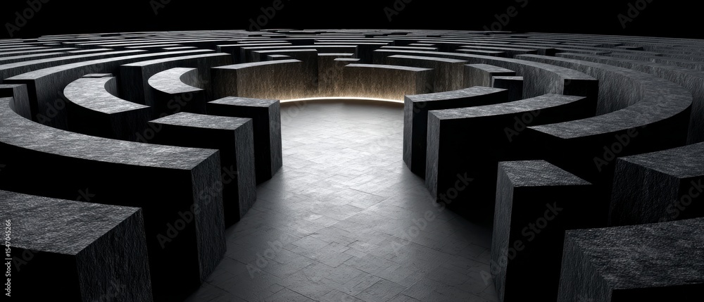 Poster abstract dark maze 3d render stone labyrinth path to success challenge concept