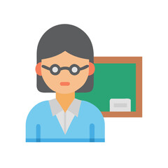 Female teacher in classroom with chalkboard, flat vector style