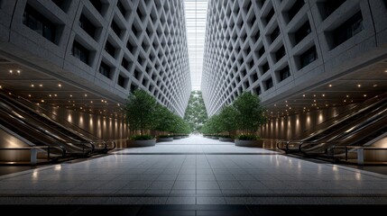 Modern Business Center Lobby Escalators Architecture Plants Success