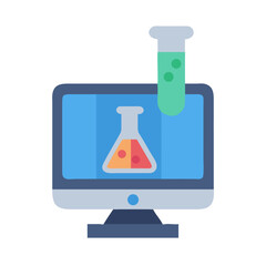 Online science laboratory illustration on computer with flask and tube
