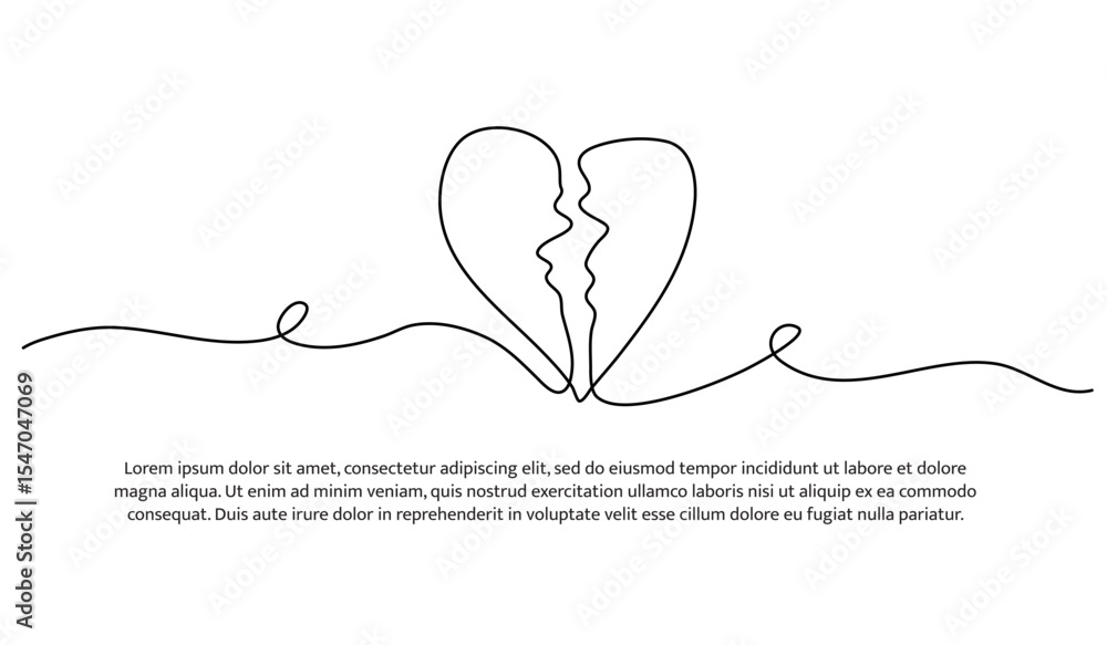 Poster one line heart. abstract minimal continuous line.