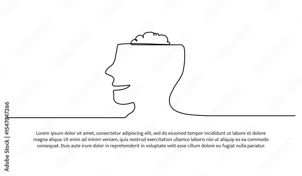 Poster one line mental opens the mind. abstract minimal continuous line.