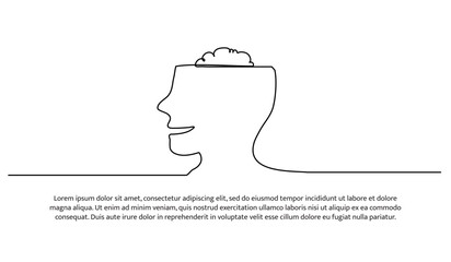 One line mental opens the mind. Abstract minimal continuous line.