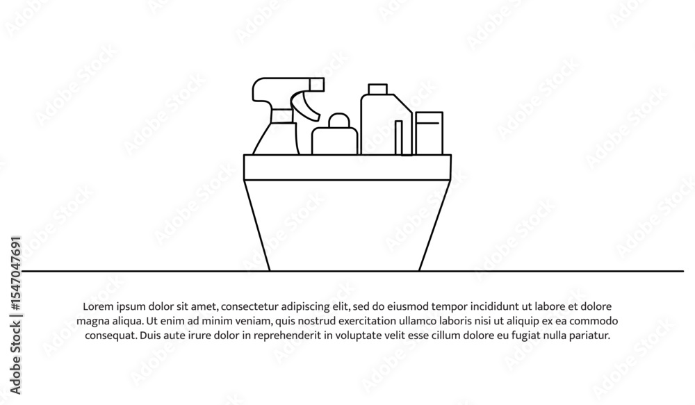 Poster one line product cleaning. abstract minimal continuous line.