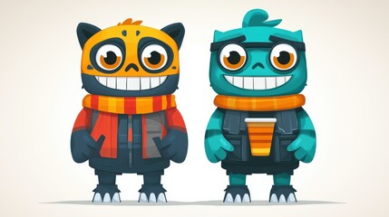 Cartoon Characters Standing Together, Smiling