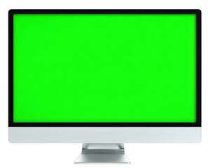 Computer display green screen isolated modern technology blank digital monitor desktop silver