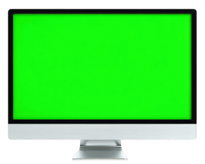Computer display green screen isolated modern technology blank digital monitor desktop silver