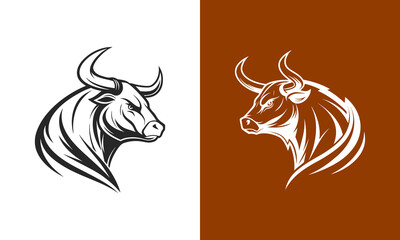 Stylized bull head logo design in black and white ai generated